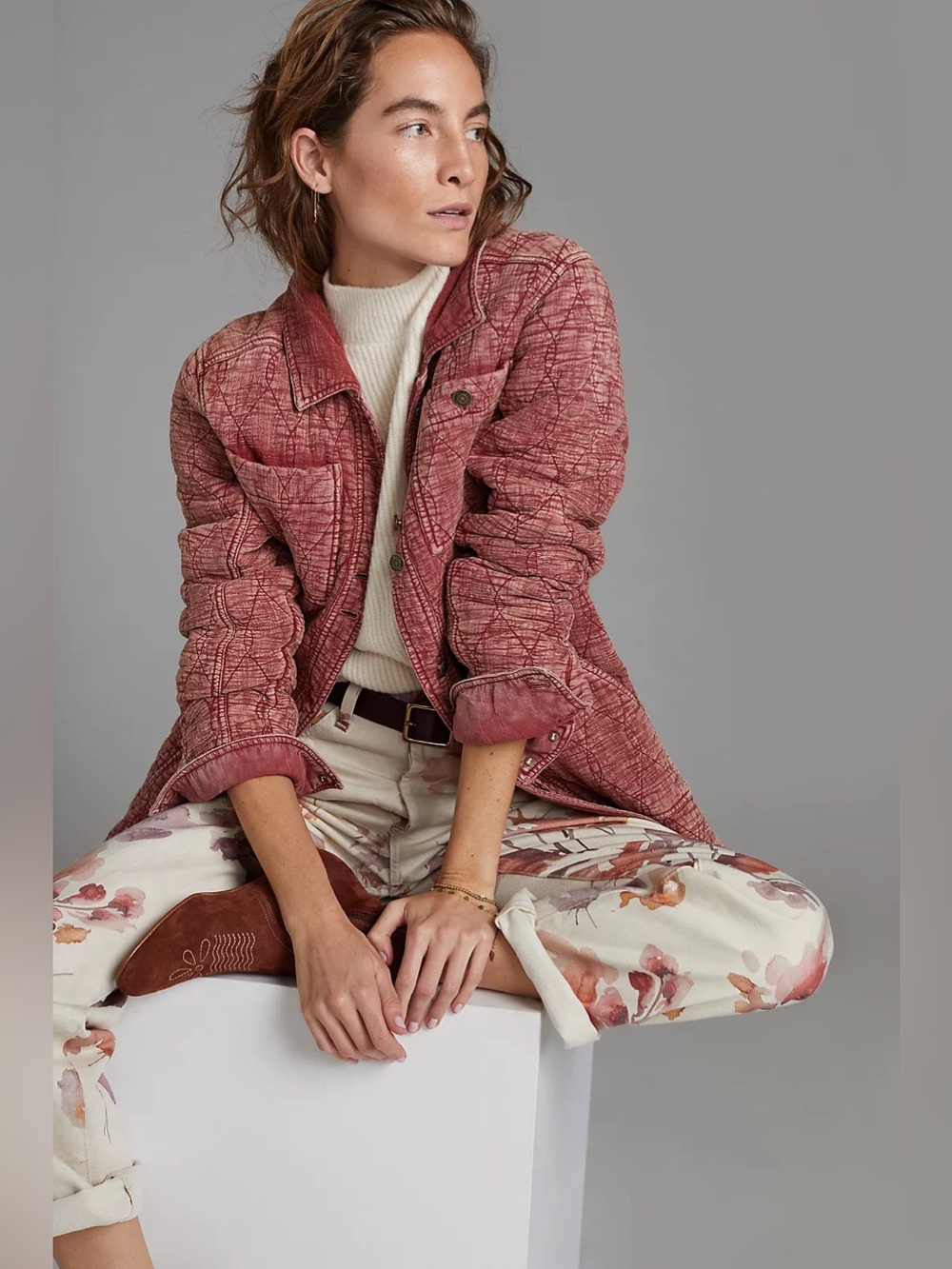 Pilcro Anthropologie The Fielder Quilted Shirt Jacket Barn Coat TerraCotta Small